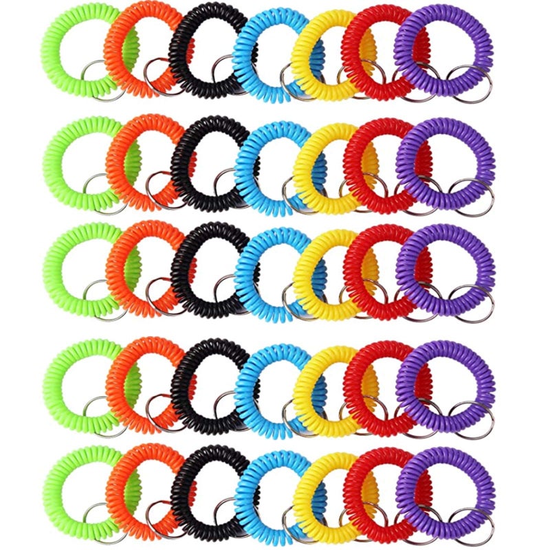 Arroyner 70Pcs Colorful Stretchy Keychain Bracelet Spiral Wristband Keychain for Outdoor, Gym - Image 1